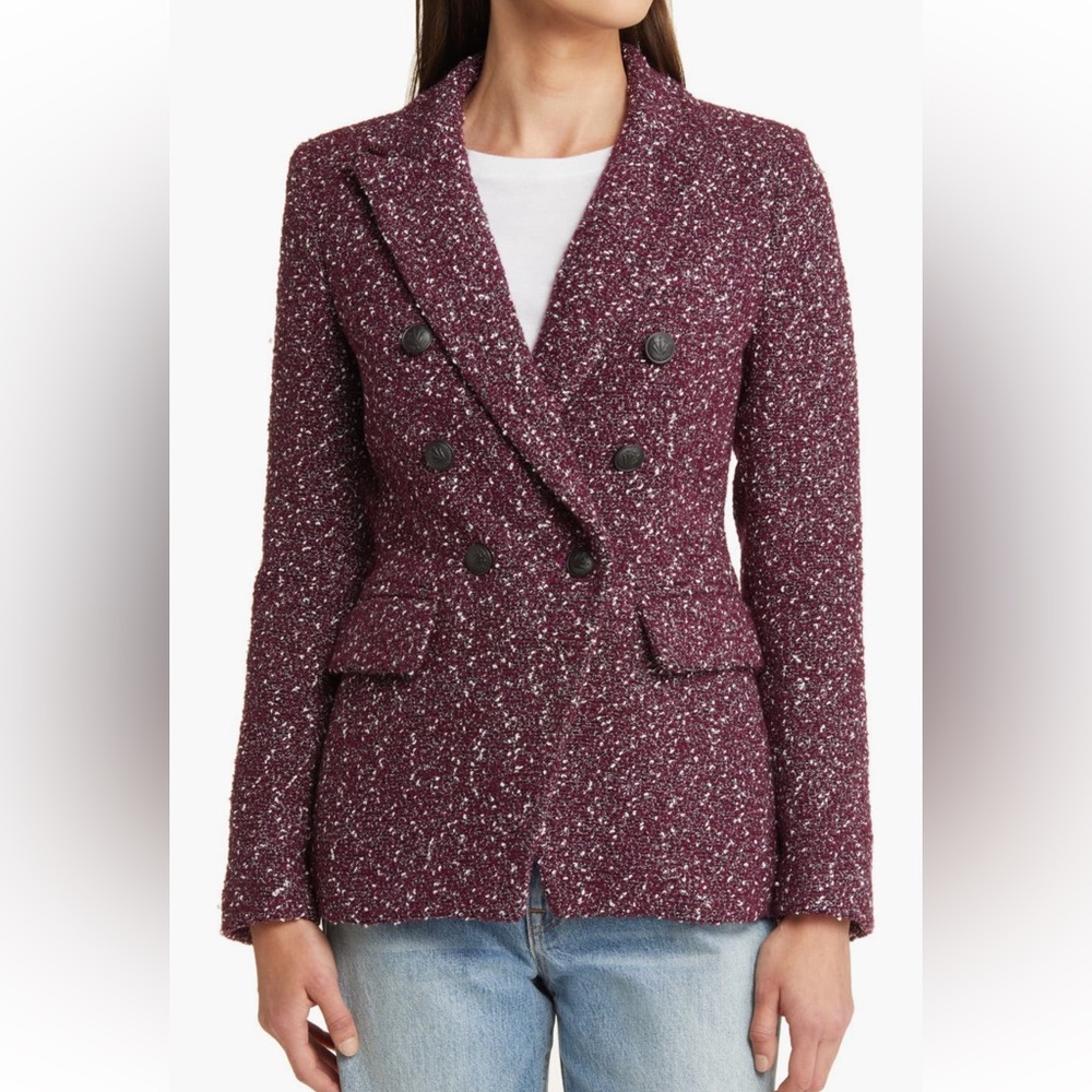 Women's Burgundy Tweed Double-Breasted Blazer - Picture 2 of 4